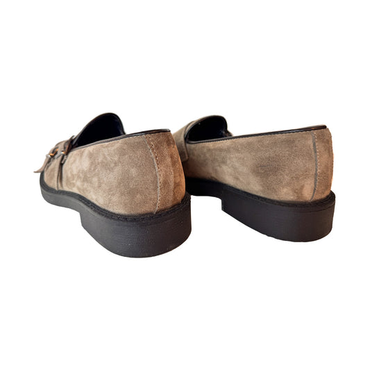 Mocassino freetime Uomo in Camoscio Tortora | Doppia Fibbia e Tacco 1 cm | Freetime