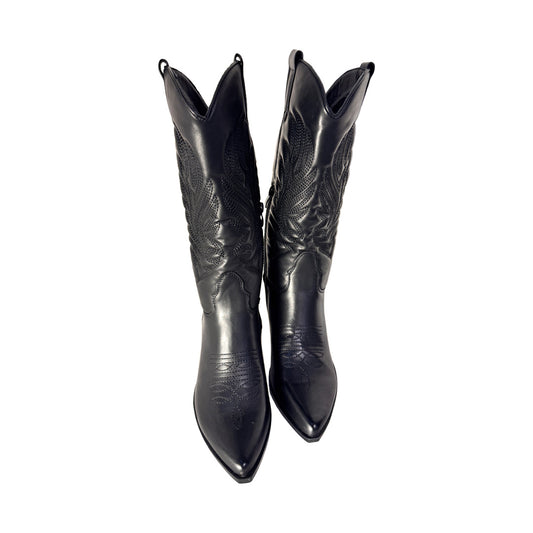 Stivale Texano Donna Estrodonna Nero – Ricamo Fiamma e Tacco 6 cm