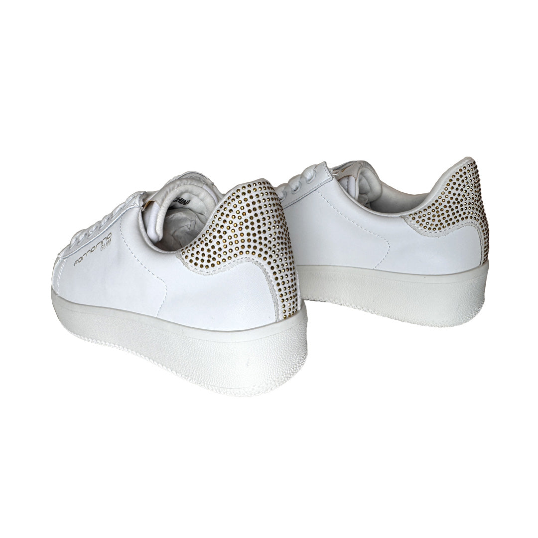 Sneaker Donna Fornarina Bianca – Dettaglio Strass Gold e Suola 2 cm