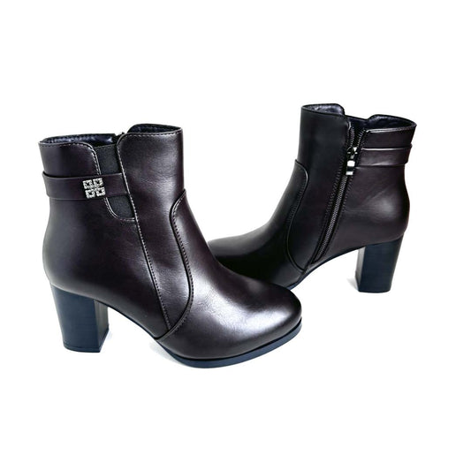 Tronchetto Donna marrone con Zip Interna - Tacco 7 cm – Rosso di Sera