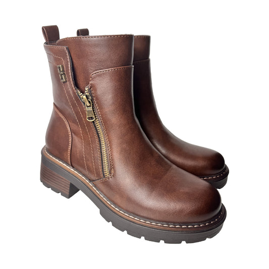 Beatles Rosso di Sera in Ecopelle Marrone – Platform Carrarmato 10cm e Doppia Zip