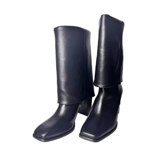 Tronchetto Karos Nero in Ecopelle – Effetto "Gaiter" con Punta Squadrata