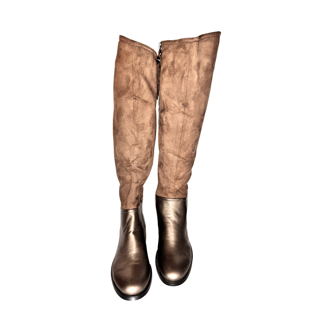 Stivale Braccialini Khaki in Camoscio – Altezza Ginocchio con Punta in Ecopelle