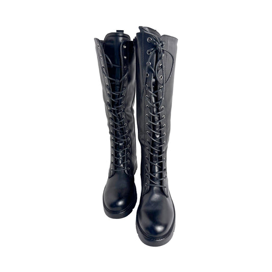 Stivale Anfibio in Ecopelle Nero con Lacci – Tacco 20 mm – Suola Antiscivolo