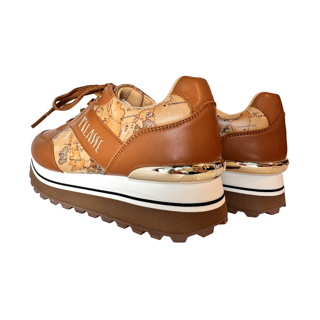 Sneaker 1ª Classe Beige in Ecopelle con Dettaglio Gioiello - Altezza 30