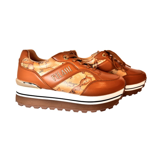 Sneaker 1ª Classe Beige in Ecopelle con Dettaglio Gioiello - Altezza 30