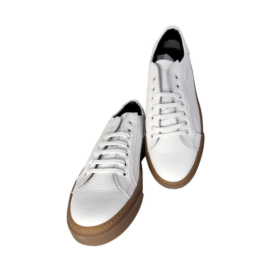 Sneaker Freetime Bianca in Pelle Martellata - Suola Camel