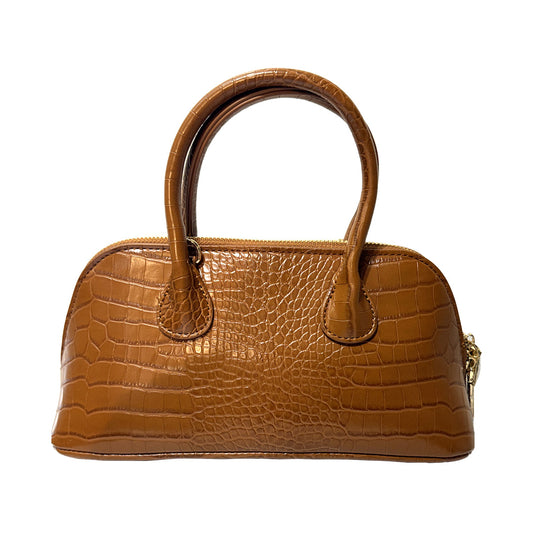 Bauletto Valentino Effetto Cocco Cognac con Logo Oro Lucido e Fibbie