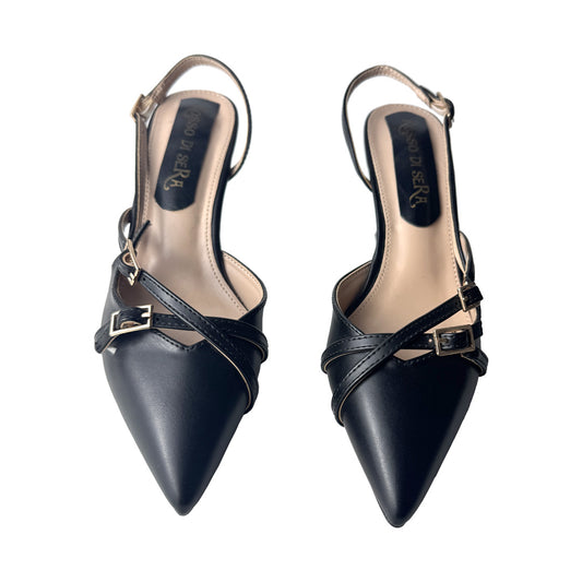 Chanel nera Rosso di Sera stile anni ’20 con fibbie oro – Tacco 7 cm