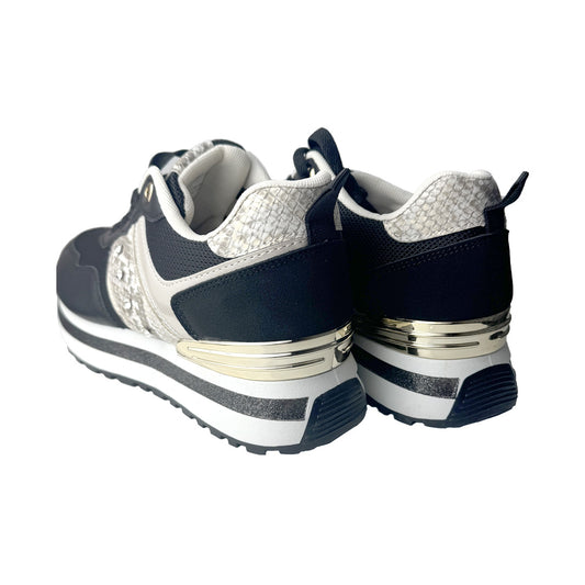 Defilè Sneaker Nera con Dettaglio Pitonato Beige – Platform con Inserto Oro