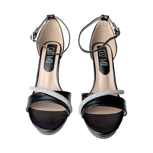 Sandalo nero C’est Moi con plateau e strass – Tacco 10 cm