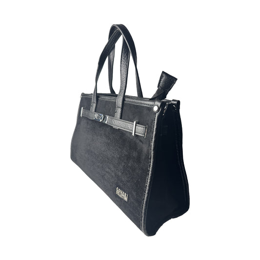 Borsa a Mano Enrico Coveri Nera Effetto Scamosciato con Tracolla