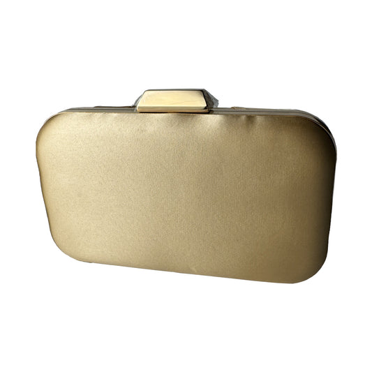 Pochette Defilé da Sera in Raso Champagne con Cristallo e Dettagli Oro