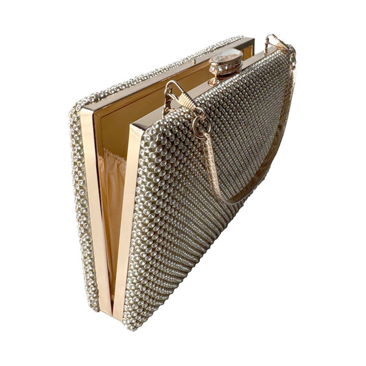 Clutch Defilé Gold Rosé con Micro-Perle e Cristallo da Sera