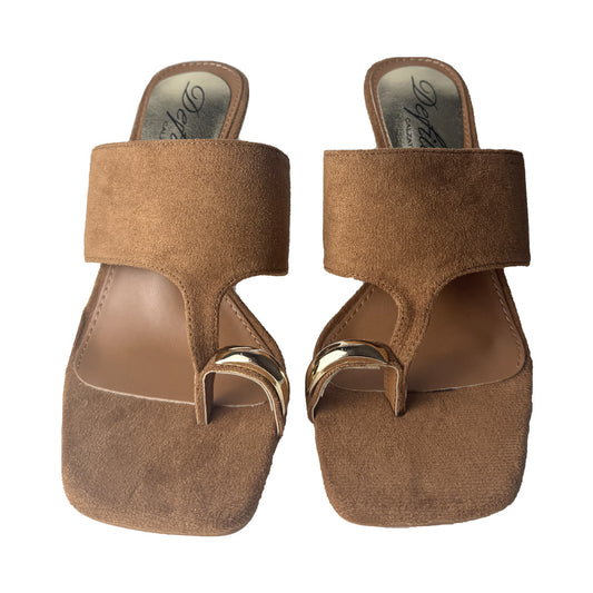 Sabot Cognac Monodito in Camoscio Defilè - Tacco Stiletto e Dettaglio Oro