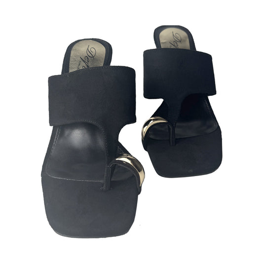 Sabot Nero Monodito in Camoscio Defilè - Tacco Stiletto e Dettaglio Oro