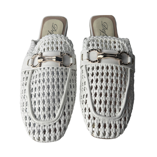 Defilè Ciabattina Bianca Macramé Traforata – Morsetto Oro Flat