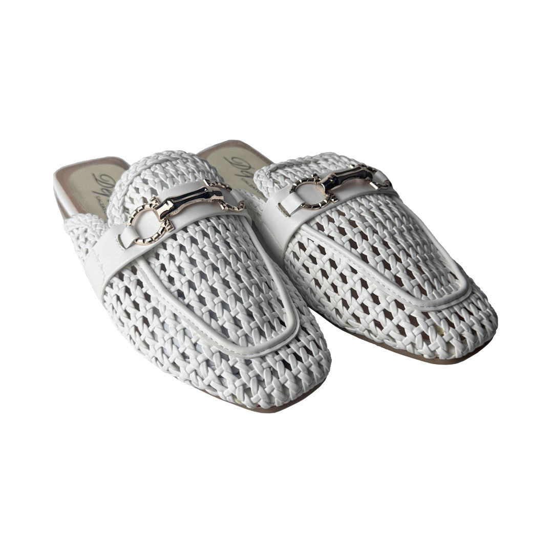 Defilè Ciabattina Bianca Macramé Traforata – Morsetto Oro Flat