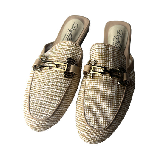 Defilè Ciabattina Rafia Sabbia – Catena Oro Mule Flat