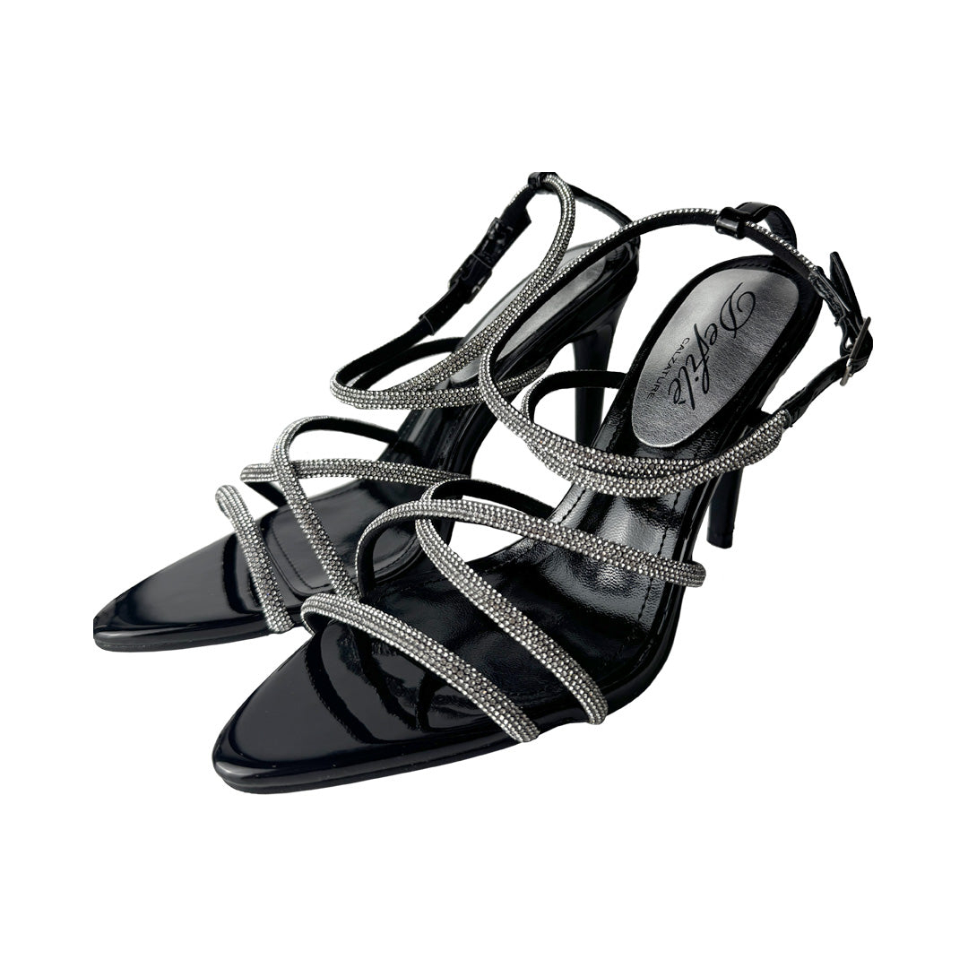 Defilè Sandalo Nero Cerimonia – Strass Intrecciati e Stiletto 10 cm