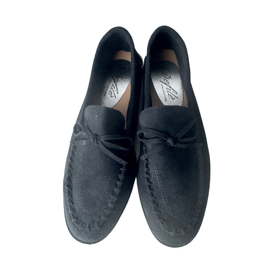 Defilè Mocassino Donna Nero in Camoscio – Fiocco e Cucitura Moccasin Flat