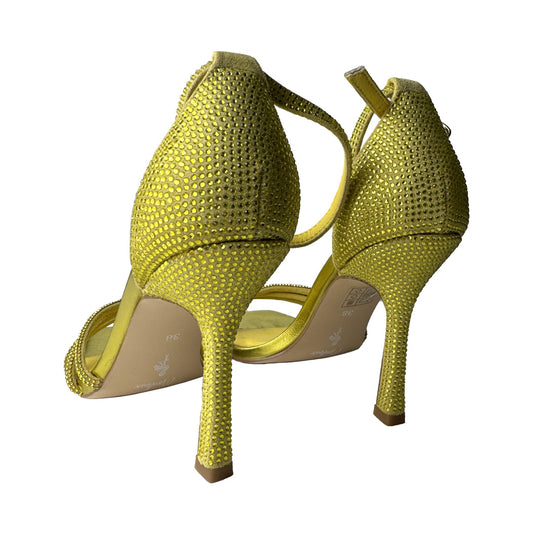 Sandalo Donna Giallo Lime con Strass e Tacco Stiletto Rivestito 90mm – Menbur