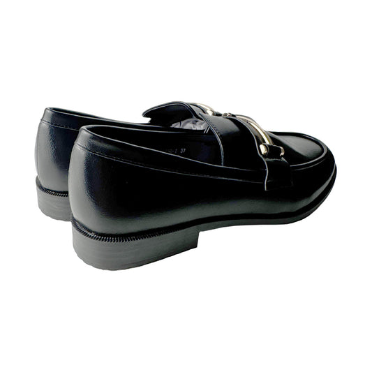 Mocassino Donna in Ecopelle Nera con Placca Oro – Defilè