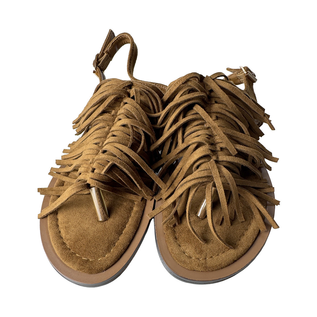 Sandalo Donna Flat con Frange in Camoscio Marrone – Defilè