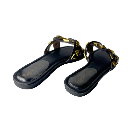 Ciabatta Flat Donna Nera con Fascia Infinity e Borchie Oro – Rosso di Sera
