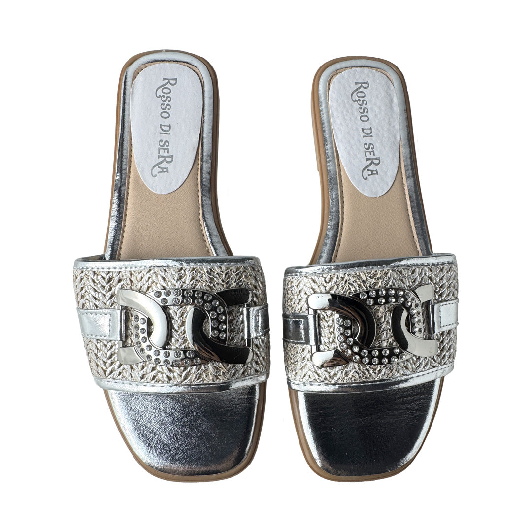 Ciabattina Flat Donna Argento con Catena Gioiello – Rosso di Sera