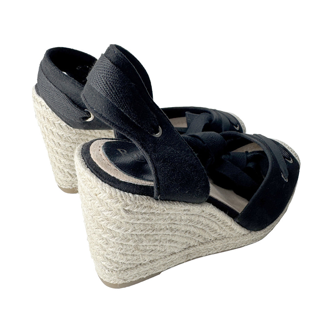 Espadrillas Nere con Zeppa Alta in Corda e Lacci – Rosso di Sera