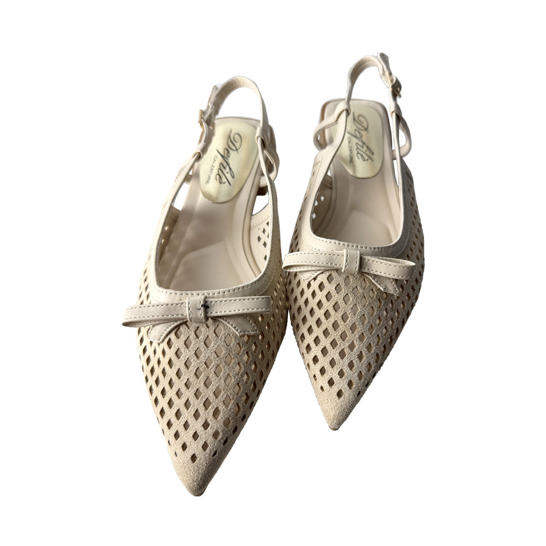 Slingback Donna in Camoscio Crema Traforato con Fiocco – Defilè