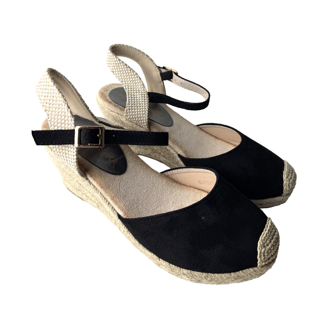 Espadrillas Nere con Zeppa Media in Corda 7 cm – Rosso di Sera