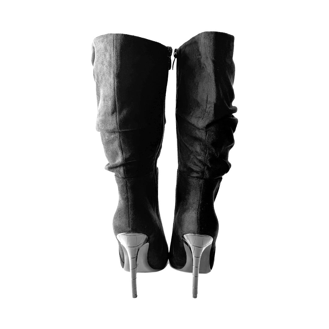 Tronchetto Donna Rosso di Sera in Camoscio Nero - Tacco Fantasia Cocco