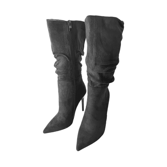 Tronchetto Donna Rosso di Sera in Camoscio Nero - Tacco Fantasia Cocco