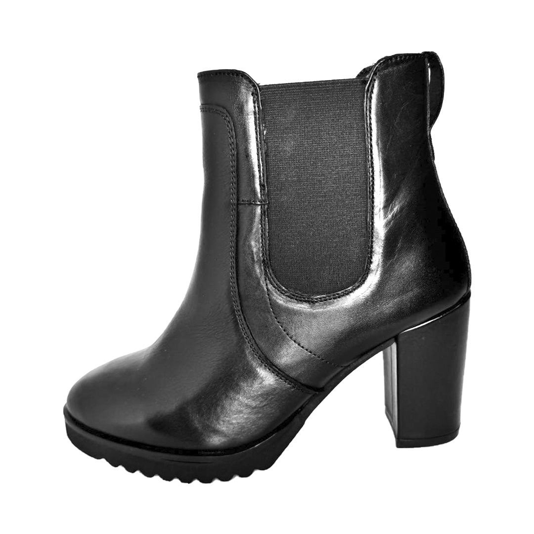 Tronchetto Donna in Vera Pelle nero - MONI - Elasticizzato e Tacco 80 Carrarmato