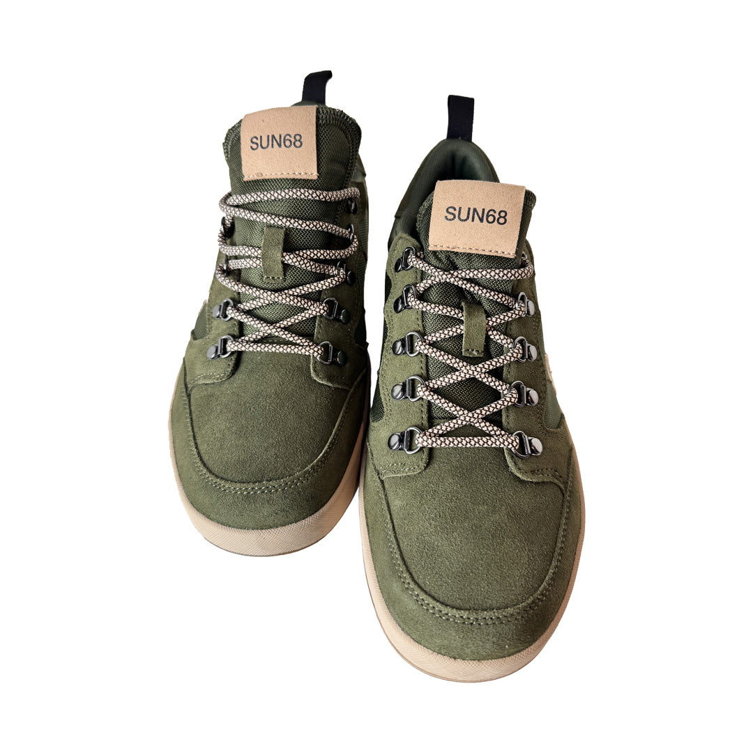 Sneaker Uomo Ax Sun68 Suede & Tela Militare Scuro - Design Esclusivo