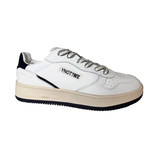 Sneaker Uomo YNOT? in Pelle Bianca - Dettagli Navy e Para Beige