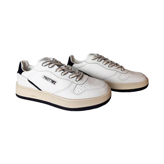 Sneaker Uomo YNOT? in Pelle Bianca - Dettagli Navy e Para Beige