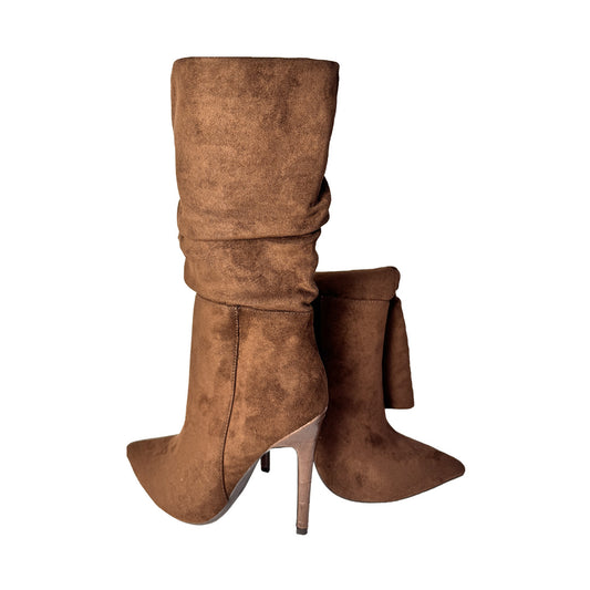 Tronchetto Donna Rosso di Sera in Camoscio Marrone - Tacco Fantasia Cocco