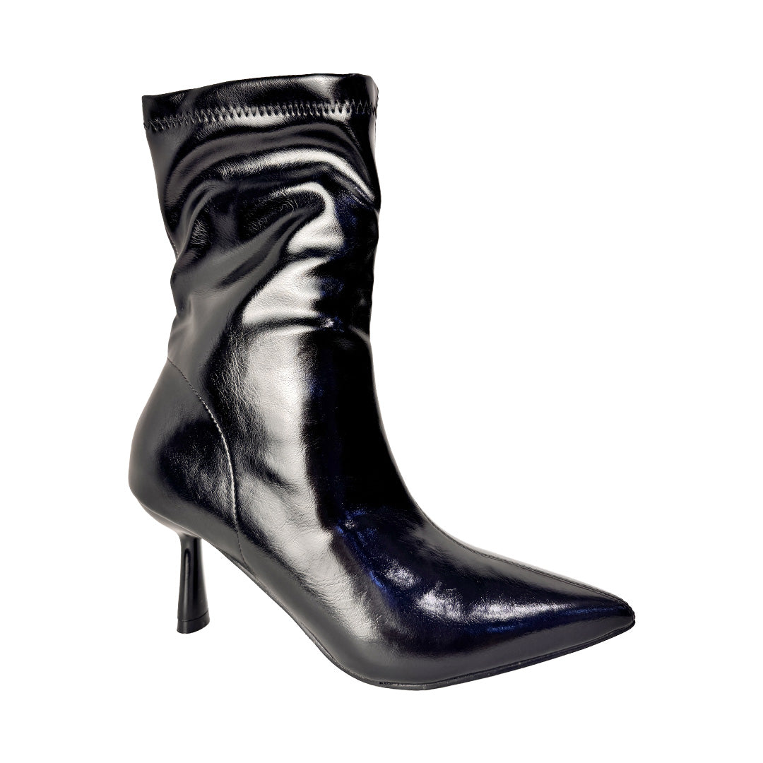 Tronchetto Donna 'Rosso di Sera' Nero Lucido Punta e Tacco 7 cm - Ecopelle Elegante