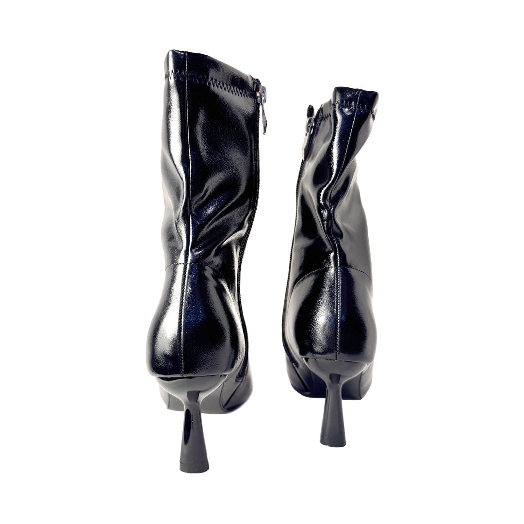 Tronchetto Donna 'Rosso di Sera' Nero Lucido Punta e Tacco 7 cm - Ecopelle Elegante