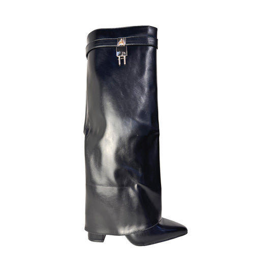 Stivale Donna Elegante La Flor: Ecopelle Nera, Tacco 8 cm