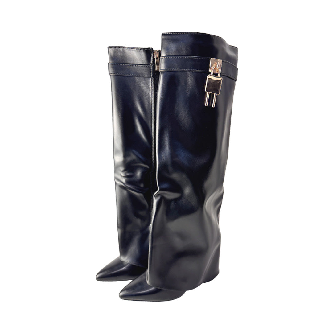 Stivale Donna Elegante La Flor: Ecopelle Nera, Tacco 8 cm