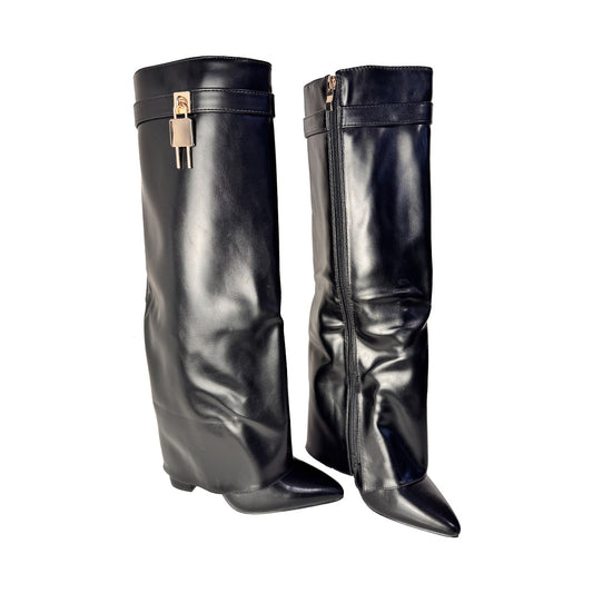 Stivale Donna Elegante La Flor: Ecopelle Nera, Tacco 8 cm