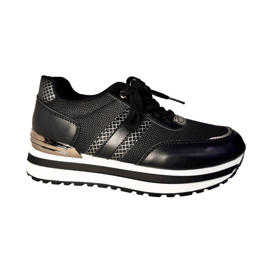 Sneakers Donna "Rosso di Sera" - Ecopelle Nere Effetto Cocco