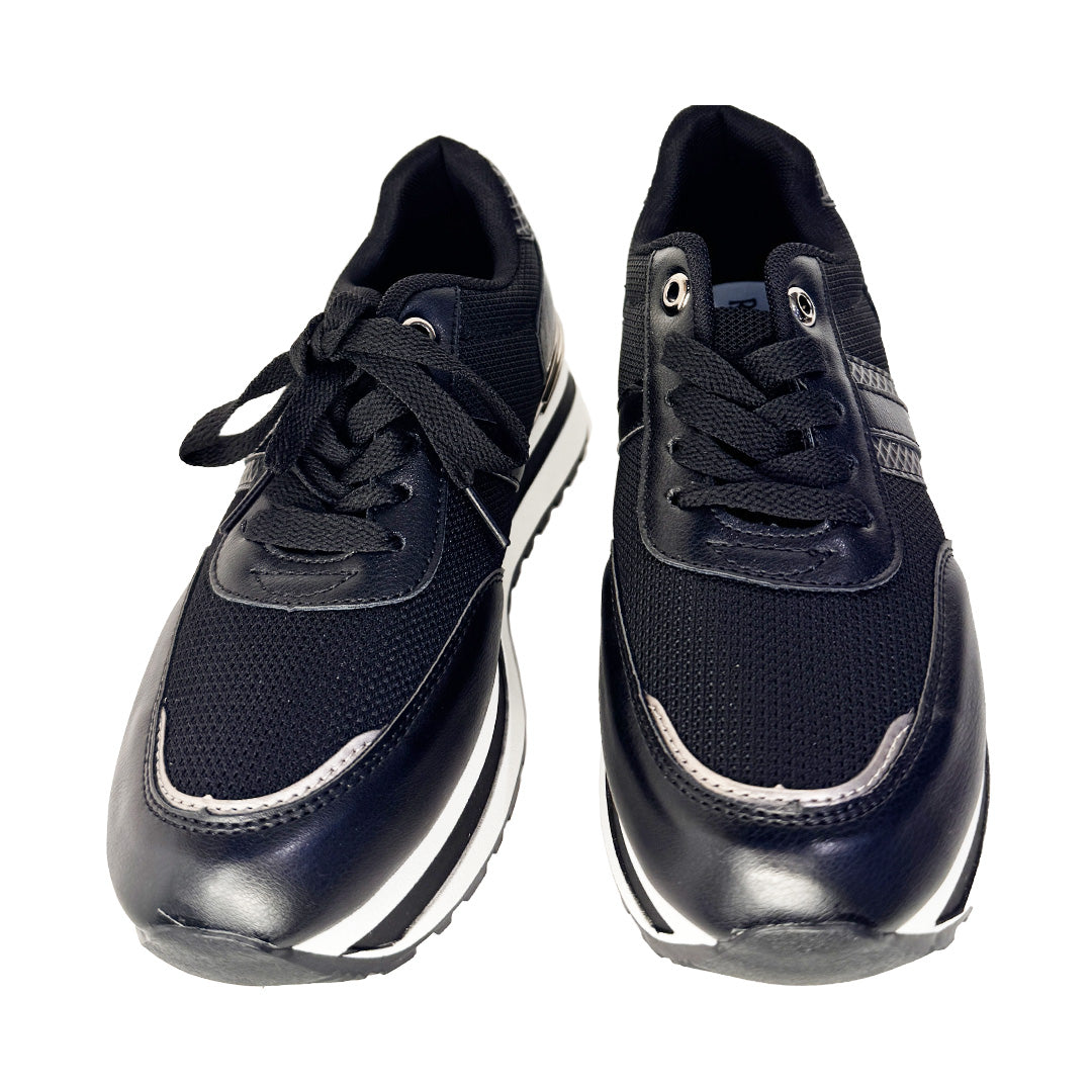 Sneakers Donna "Rosso di Sera" - Ecopelle Nere Effetto Cocco
