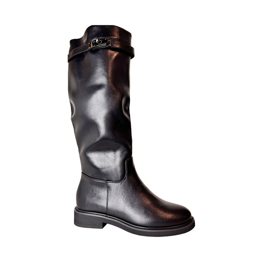 Stivale Donna Kharisma Alto Nero | Cinturino con Chiave | Zip Interna