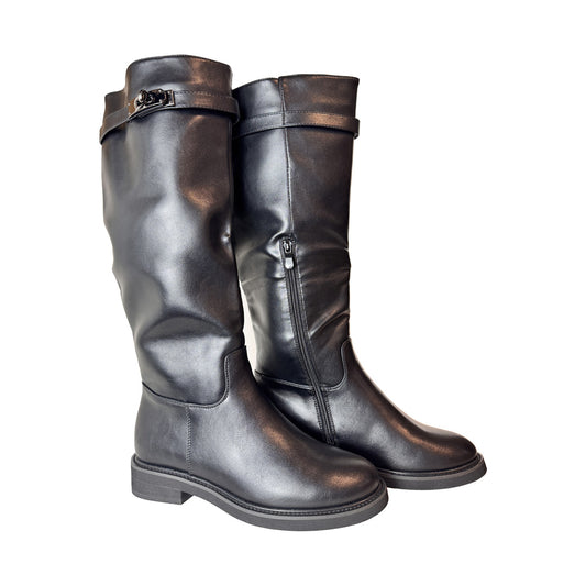 Stivale Donna Kharisma Alto Nero | Cinturino con Chiave | Zip Interna