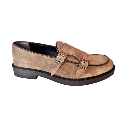 Mocassino Uomo in Camoscio Tortora | Doppia Fibbia e Tacco 1 cm | Freetime